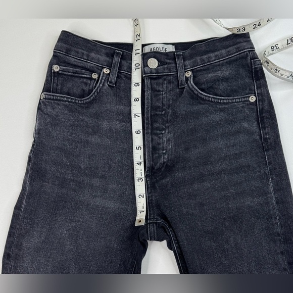 Agolde Riley Button Fly High Rise Crop Straight Black Jeans Size 24 - Picture 11 of 15